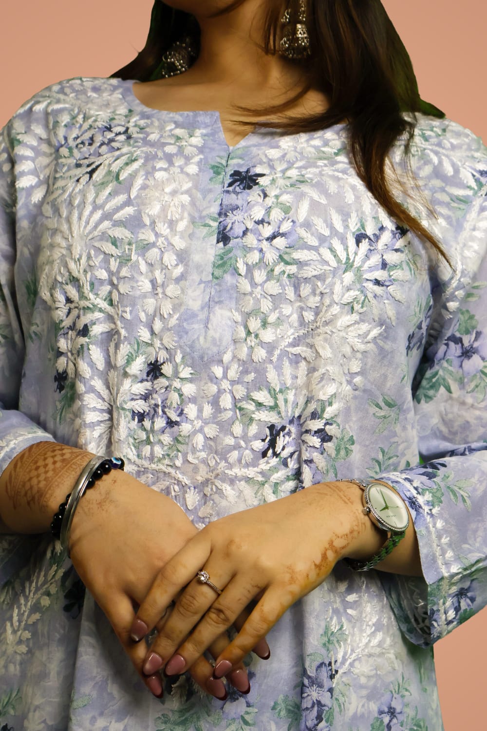 Fawziya Pure Mulmul Chikankari  Handwork Kurti - Blue Colour