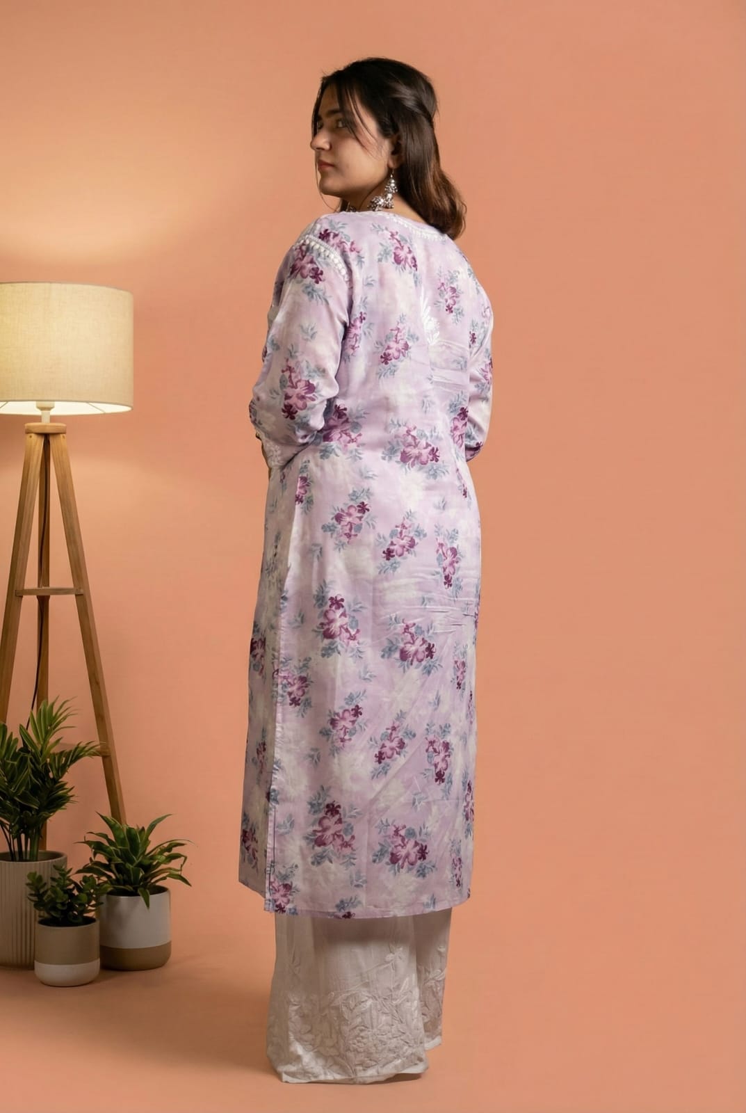 Fawziya Pure Mulmul Chikankari  Handwork Kurti -Purple Colour