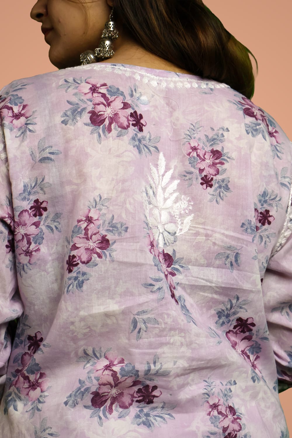 Fawziya Pure Mulmul Chikankari  Handwork Kurti -Purple Colour