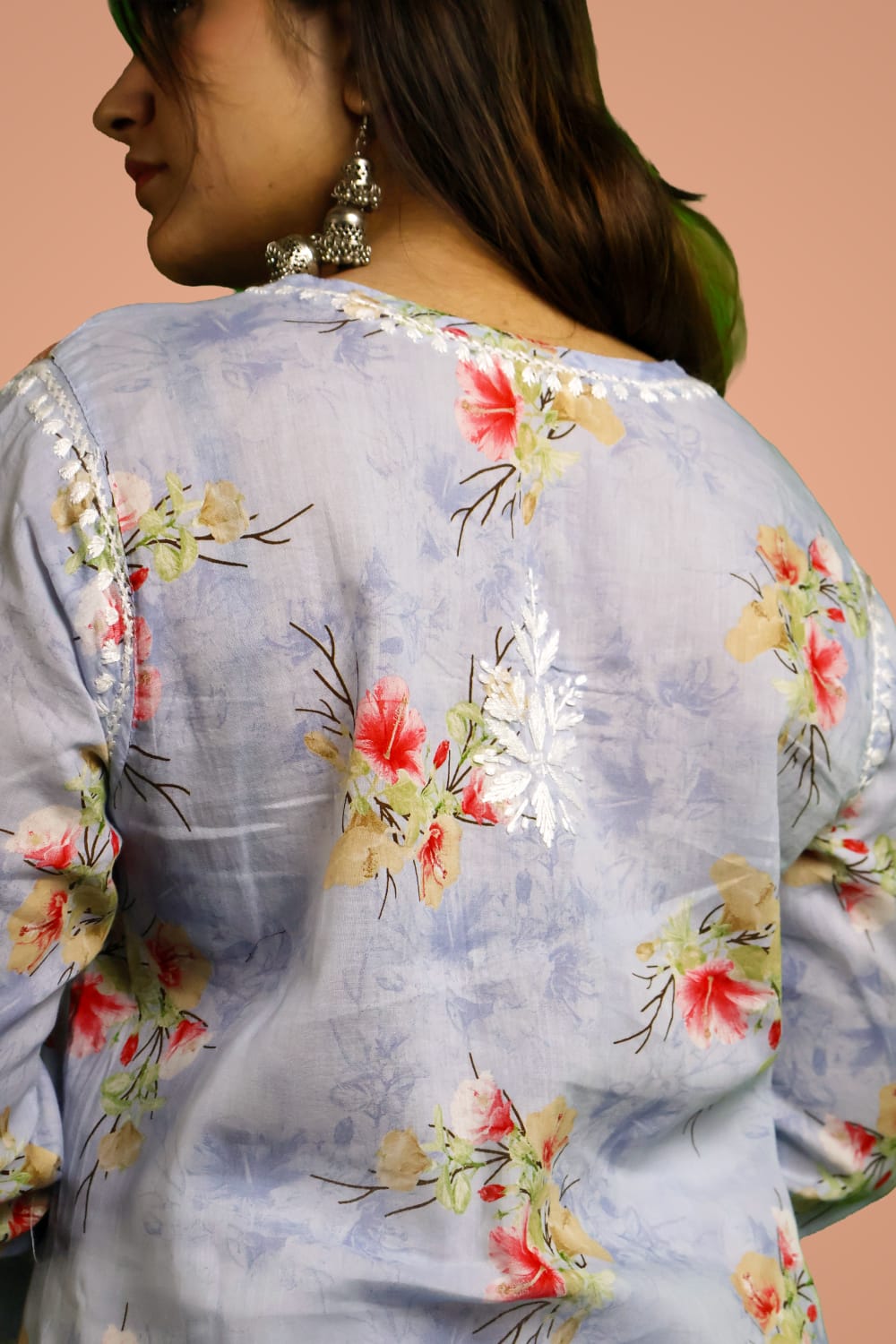 Rasha Pure Mulmul Chikankari Kurti - Blue Color