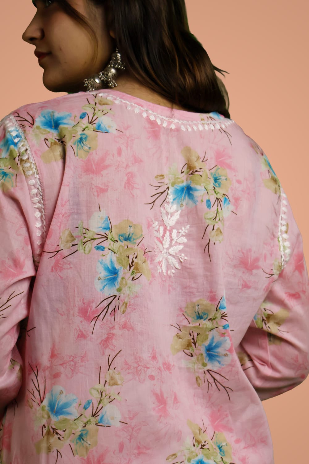 Rasha Pure Mulmul Chikankari Kurti - Pink Color