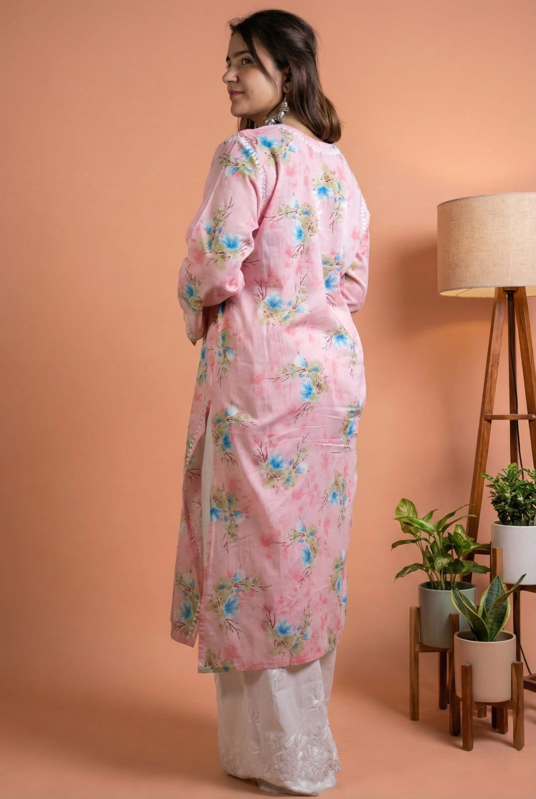 Rasha Pure Mulmul Chikankari Kurti - Pink Color