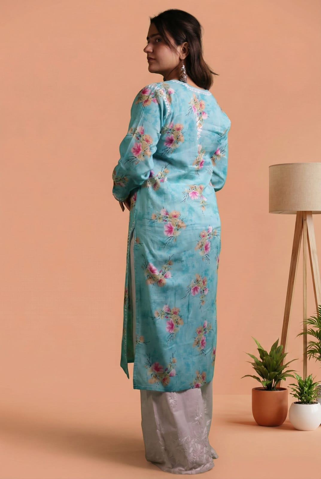 Rasha Pure Mulmul Chikankari Kurti - Sea Green Colour