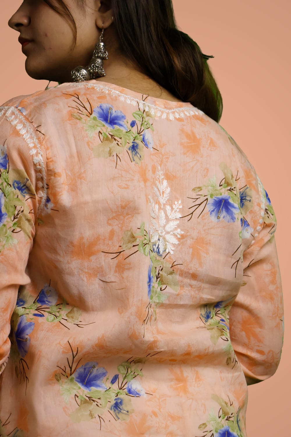 Rasha Pure Mulmul Chikankari Kurti - Peach Color