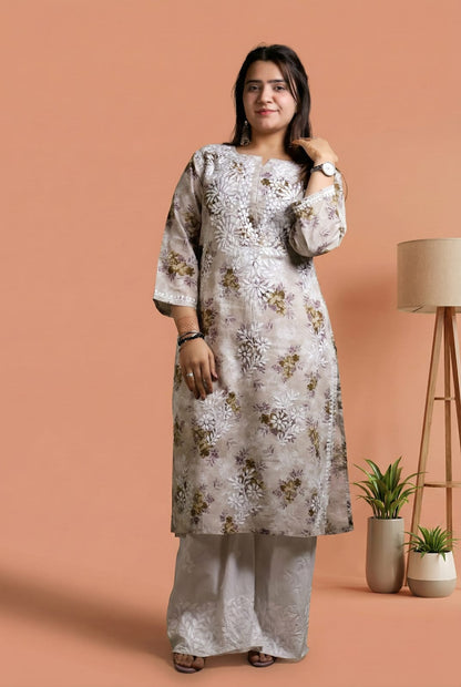 Fawziya Pure Mulmul Chikankari  Handwork Kurti - Brown Colour