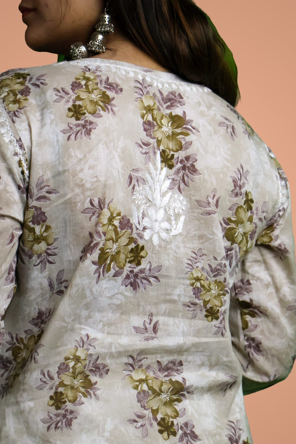 Fawziya Pure Mulmul Chikankari  Handwork Kurti - Brown Colour