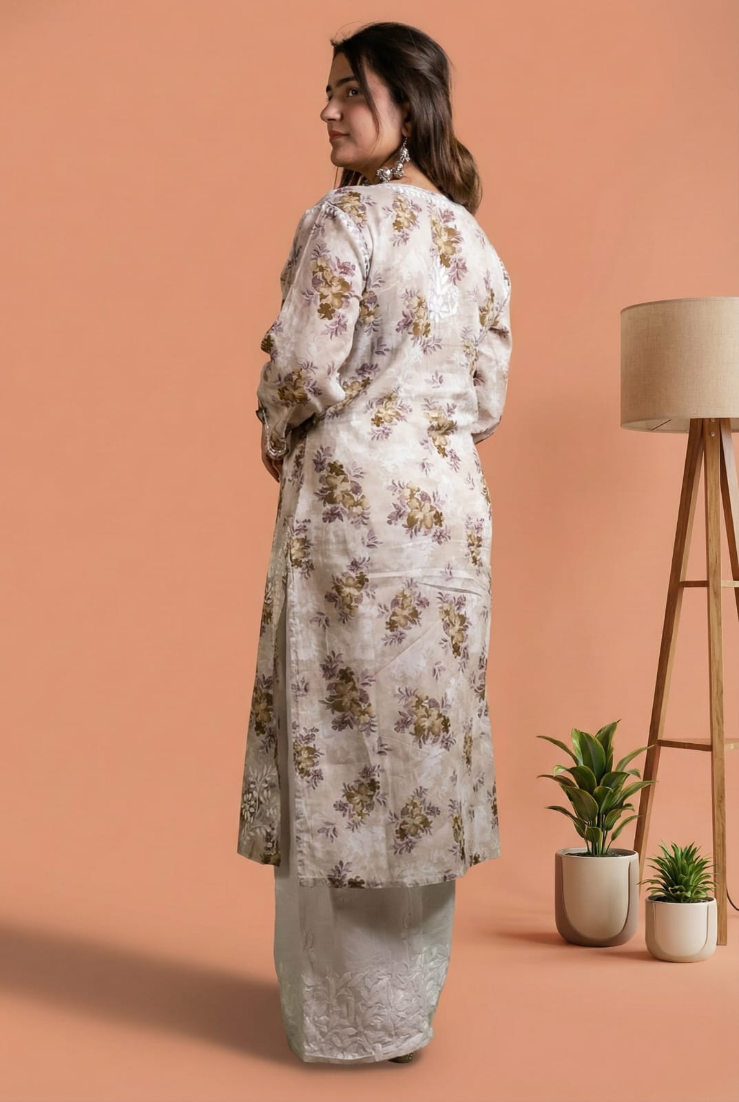 Fawziya Pure Mulmul Chikankari  Handwork Kurti - Brown Colour