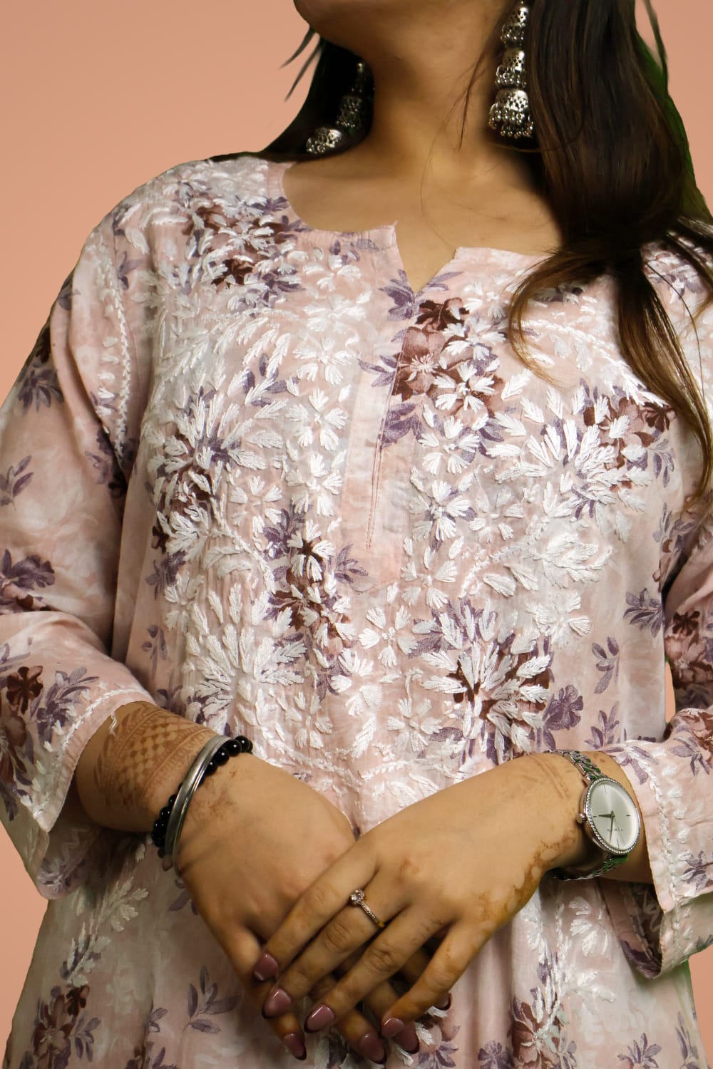 Fawziya Pure Mulmul Chikankari  Handwork Kurti - Cream Skin Colour