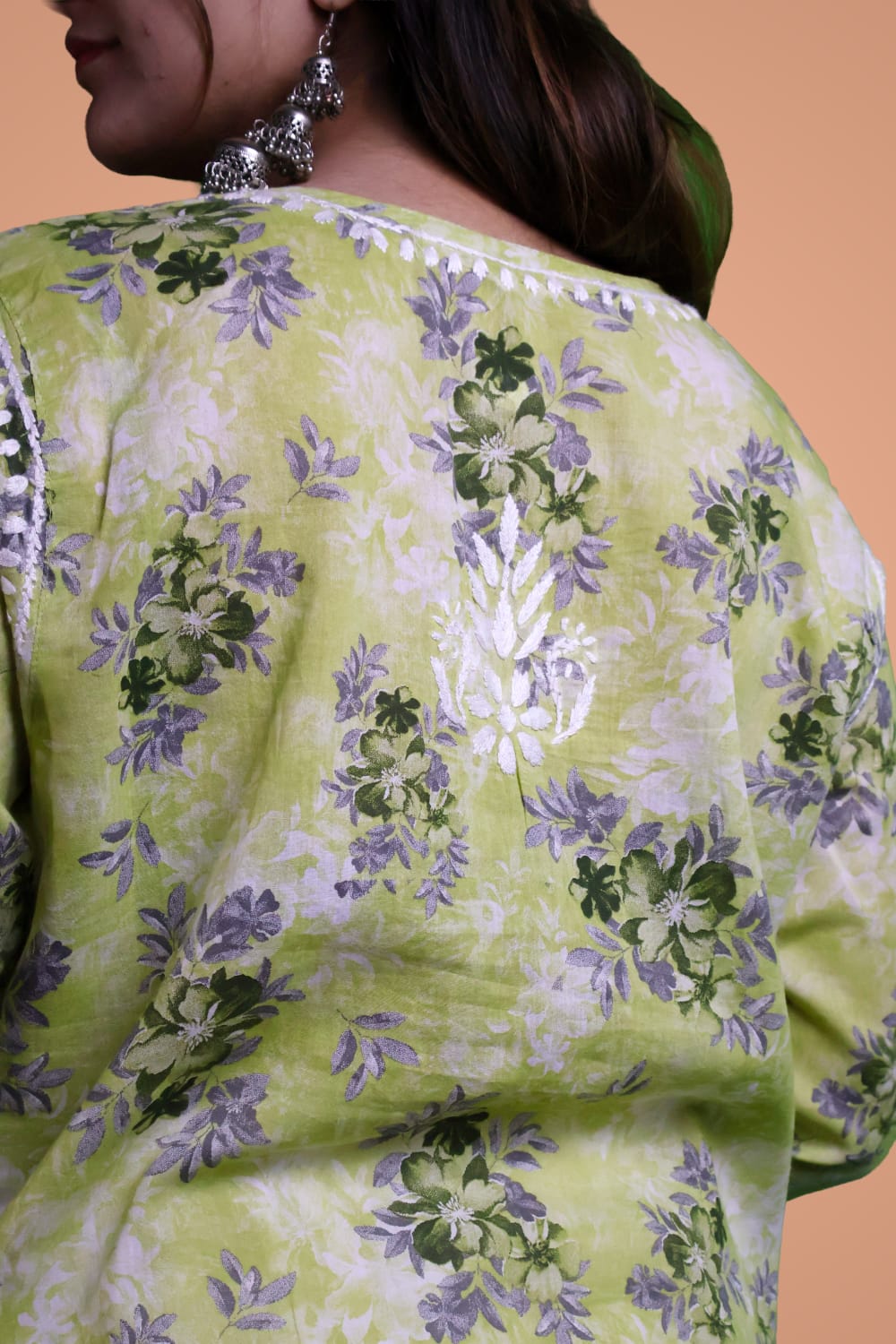 Fawziya Pure Mulmul Chikankari  Handwork Kurti - Pista Green Colour