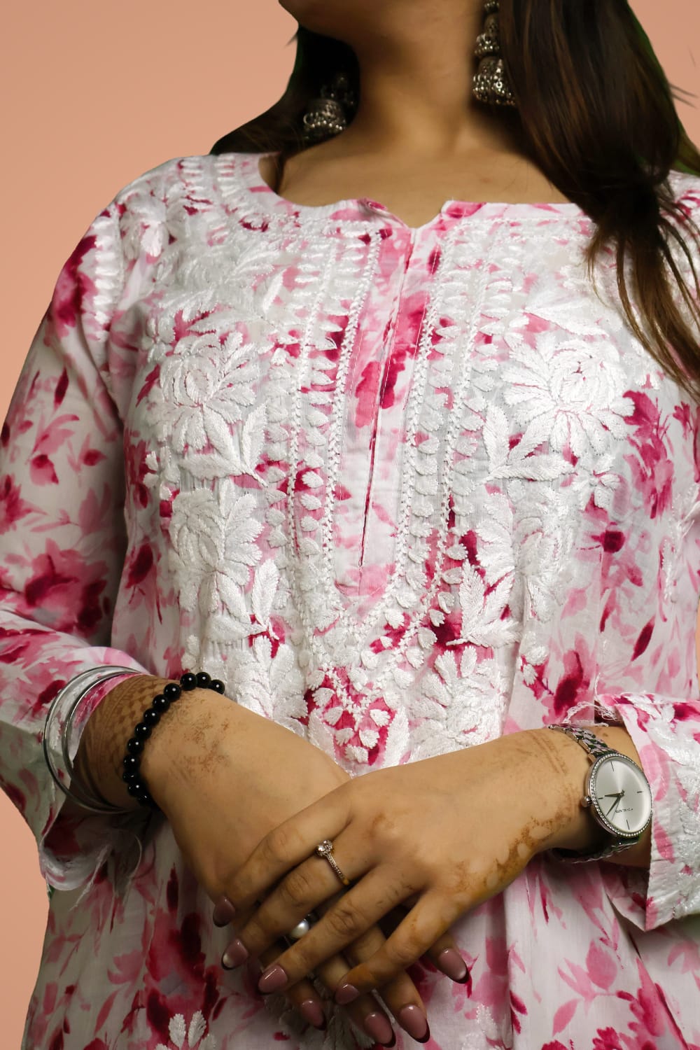 Aaliyah Mulmul Cotton Chikankari Kurti Set - Pink Colour