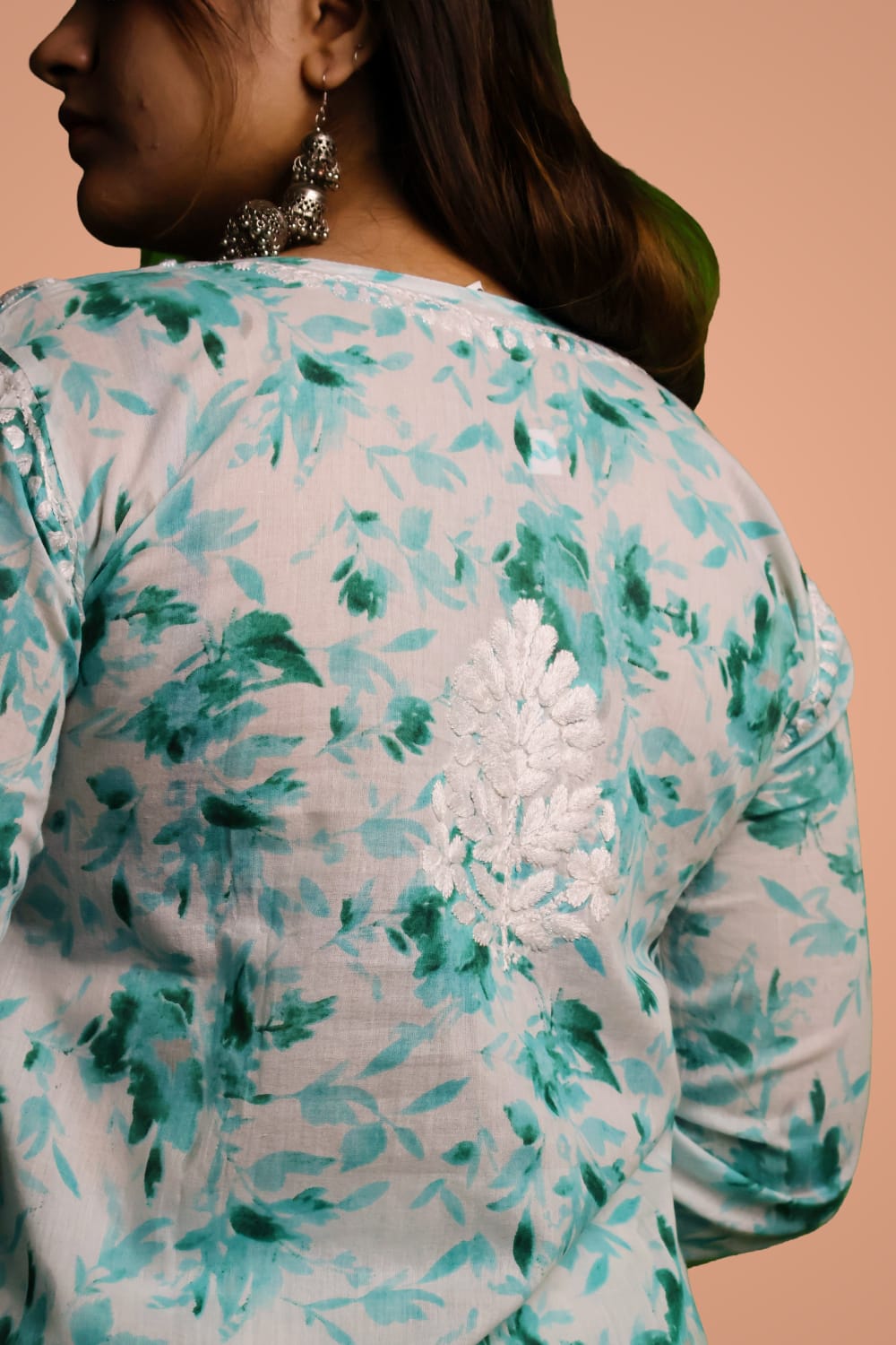 Aaliyah Mulmul Cotton Chikankari Kurti Set -Sea Green Colour