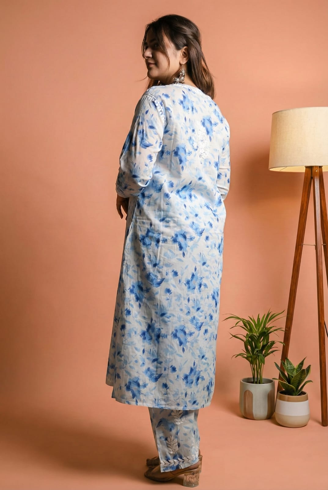 Aaliyah Mulmul Cotton Chikankari Kurti Set -Blue Colour