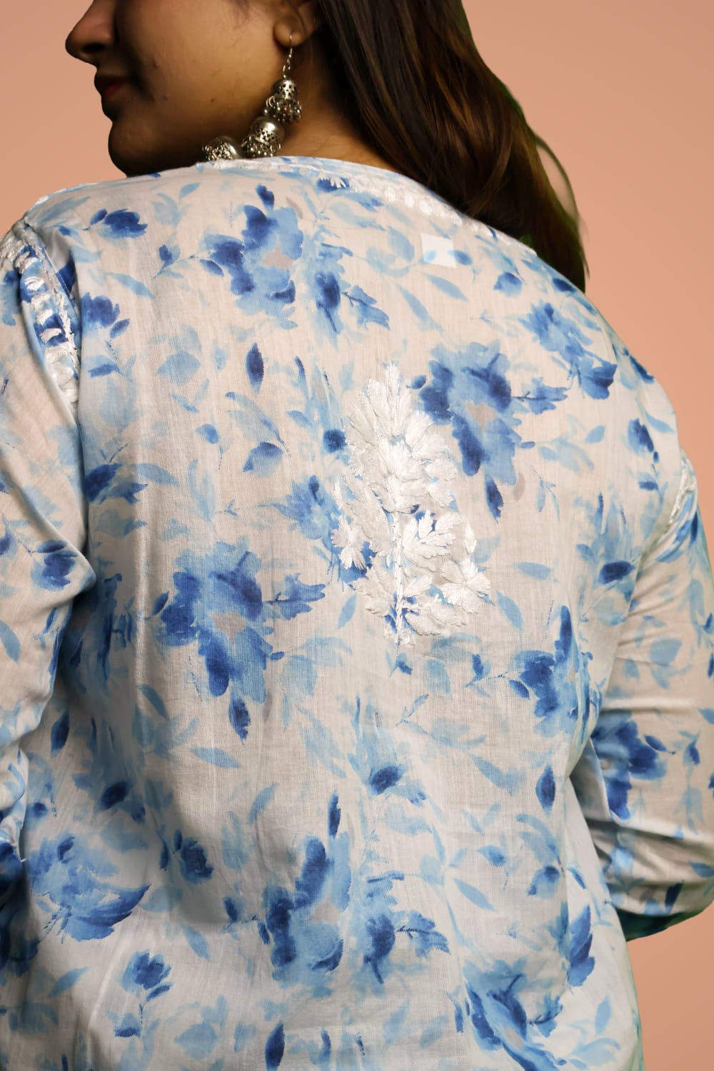 Aaliyah Mulmul Cotton Chikankari Kurti Set -Blue Colour