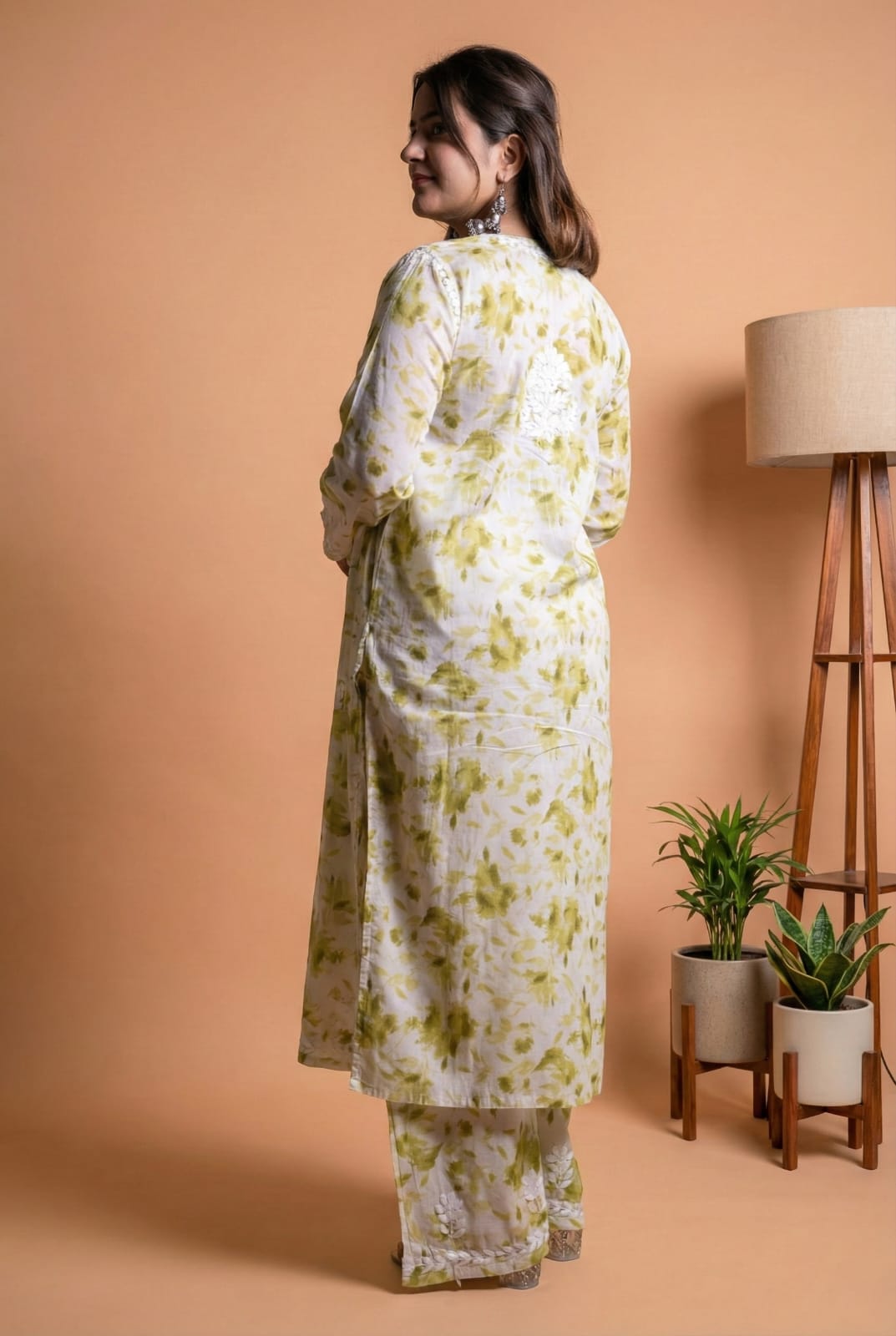 Aaliyah Mulmul Cotton Chikankari Kurti Set -Green Colour