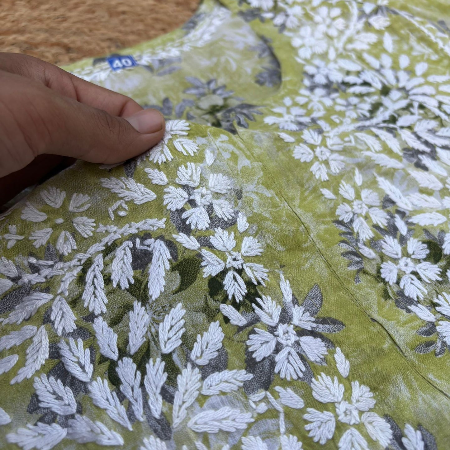 Fawziya Pure Mulmul Chikankari  Handwork Kurti - Pista Green Colour