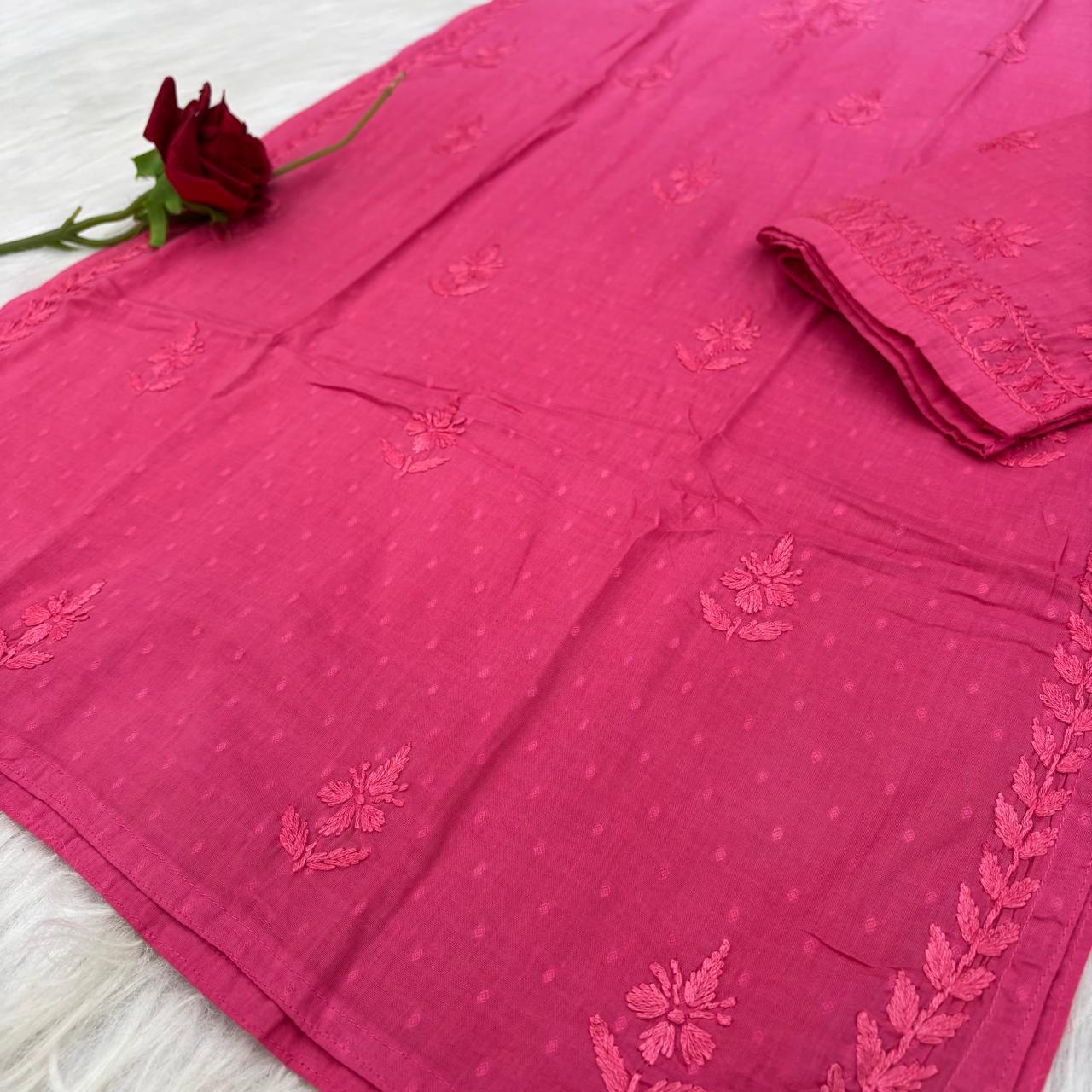 Nuha Dobby cotton Ombre shaded Lucknowi Chikankari Kurti Plazo Set - Gazri Colour