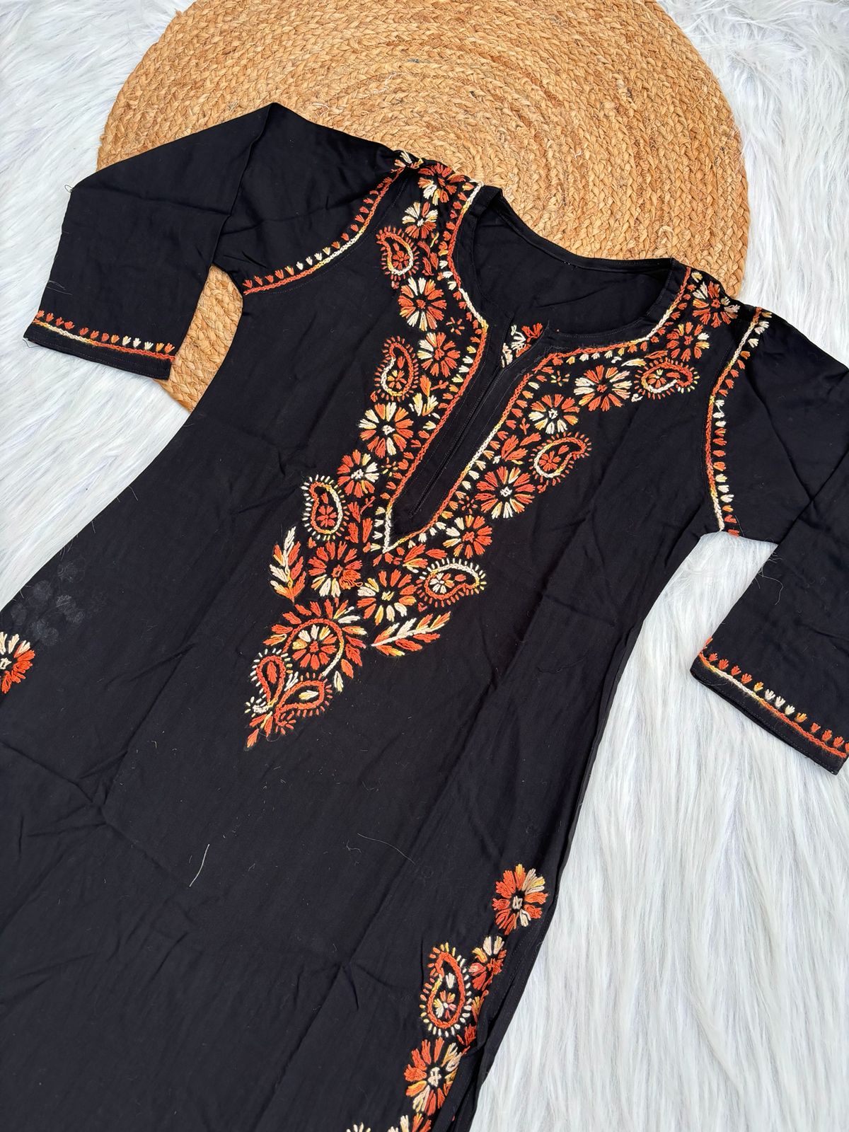 Ghada Soft Rayon Lucknowi Handwork Chikankari Kurti -Rust Colour