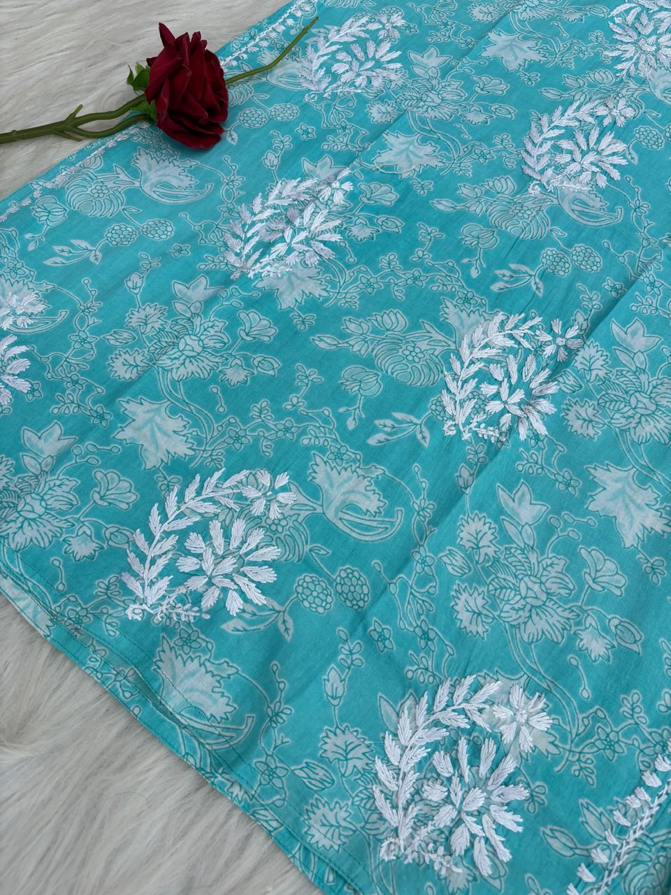 Sameera Pure Mulmul Chikankari Handwork Kurti - Blue Colour