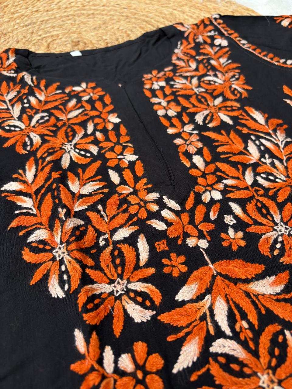 Shefrin Soft Rayon Lucknowi Handwork Chikankari Kurti - Rush Colour