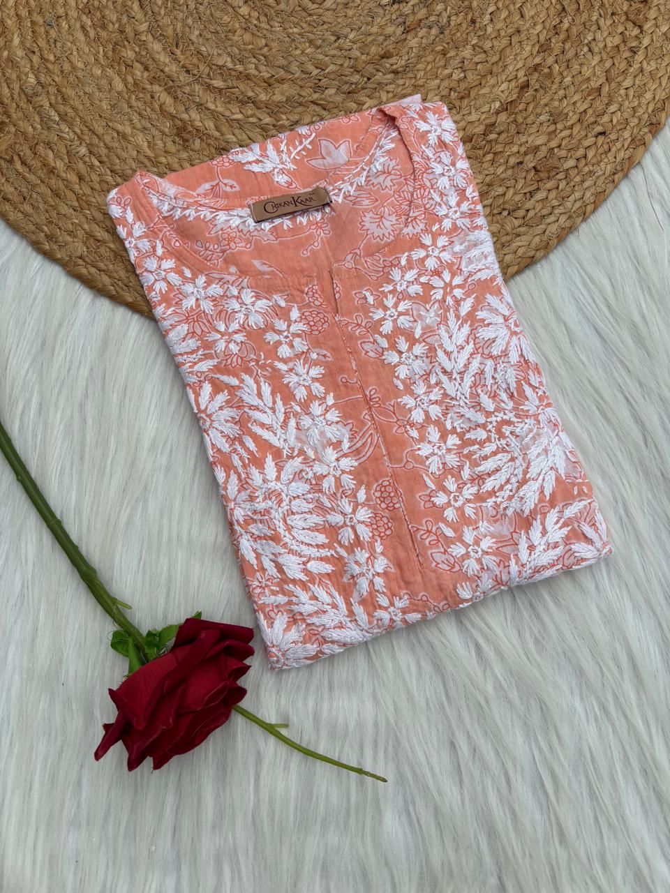 Sameera Pure Mulmul Chikankari Handwork Kurti - Skin Colour