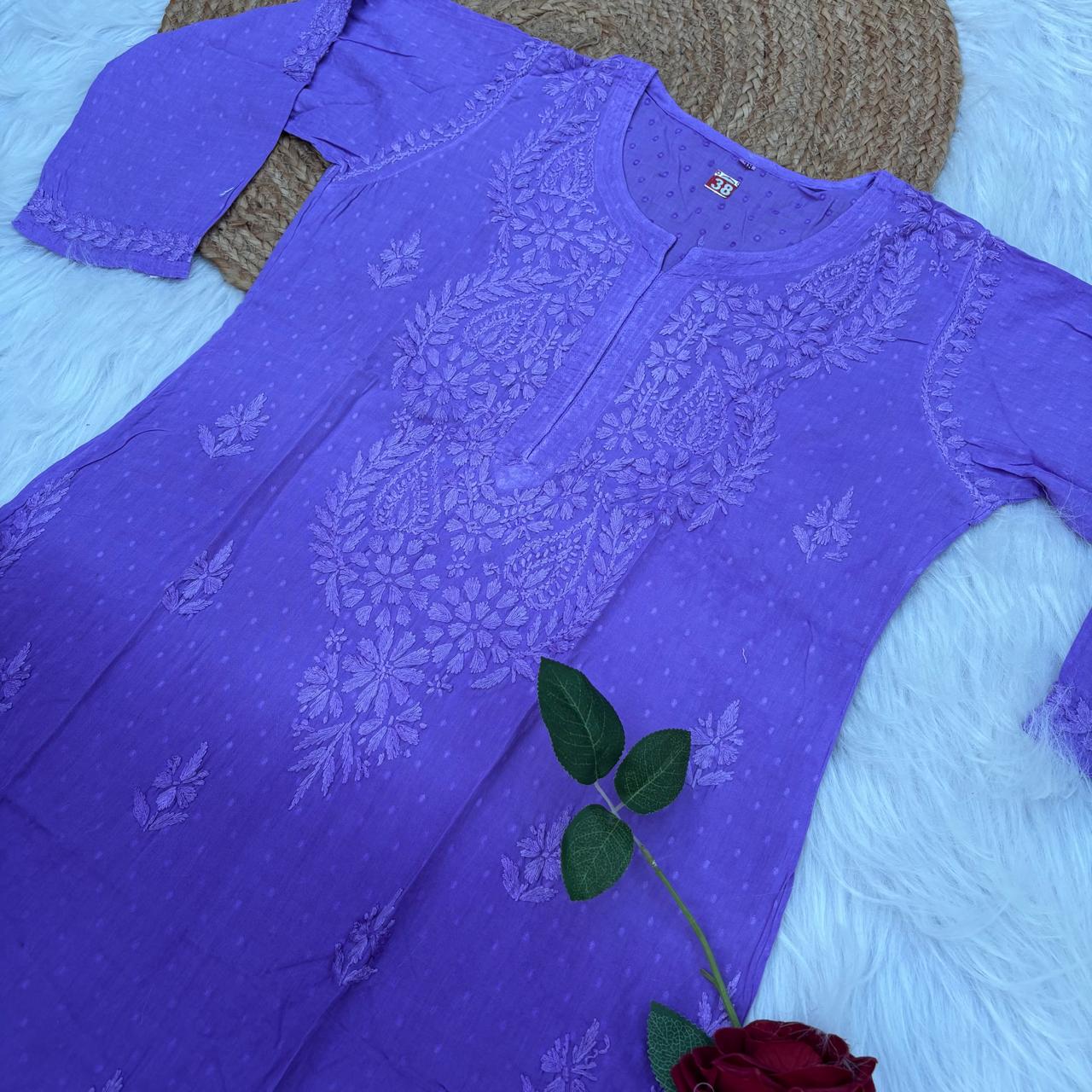 Tamanna Ombre Shaded Dobby Cotton Chikankari Kurti - Purple Colour