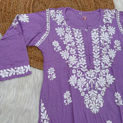 Maysa Soft Rayon Handwork Chikankari Kurti - Purple Colour