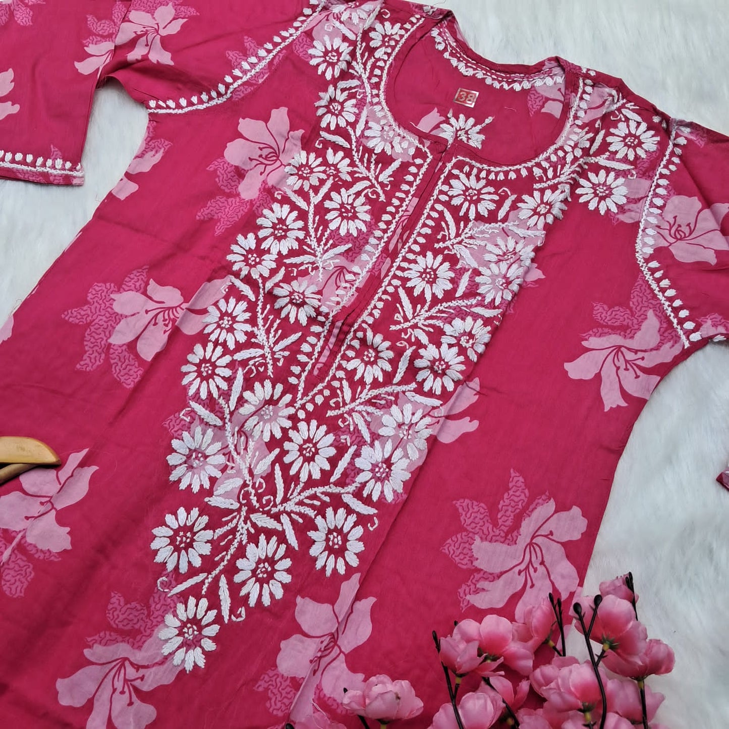 Suhana Khan Inspired Pure Mulmul Chikankari Kurti- Pink Colour