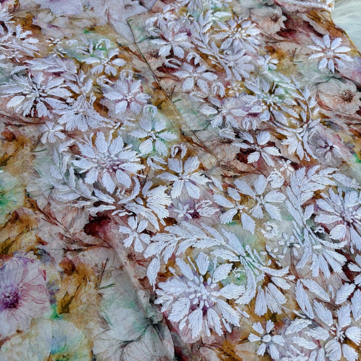 Fiza Pure Cotton Floral Lucknowi Chikankari Kurti - Yellow Colour