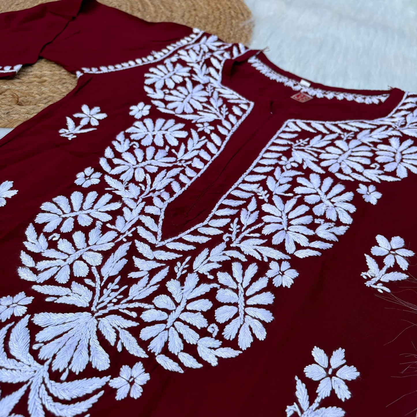 Hiba Soft Rayon Chikankari Kurti - Maroon Colour