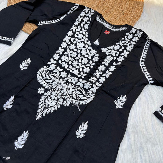 Sabeena Pure Cotton Chikankari Kurti Black Colour