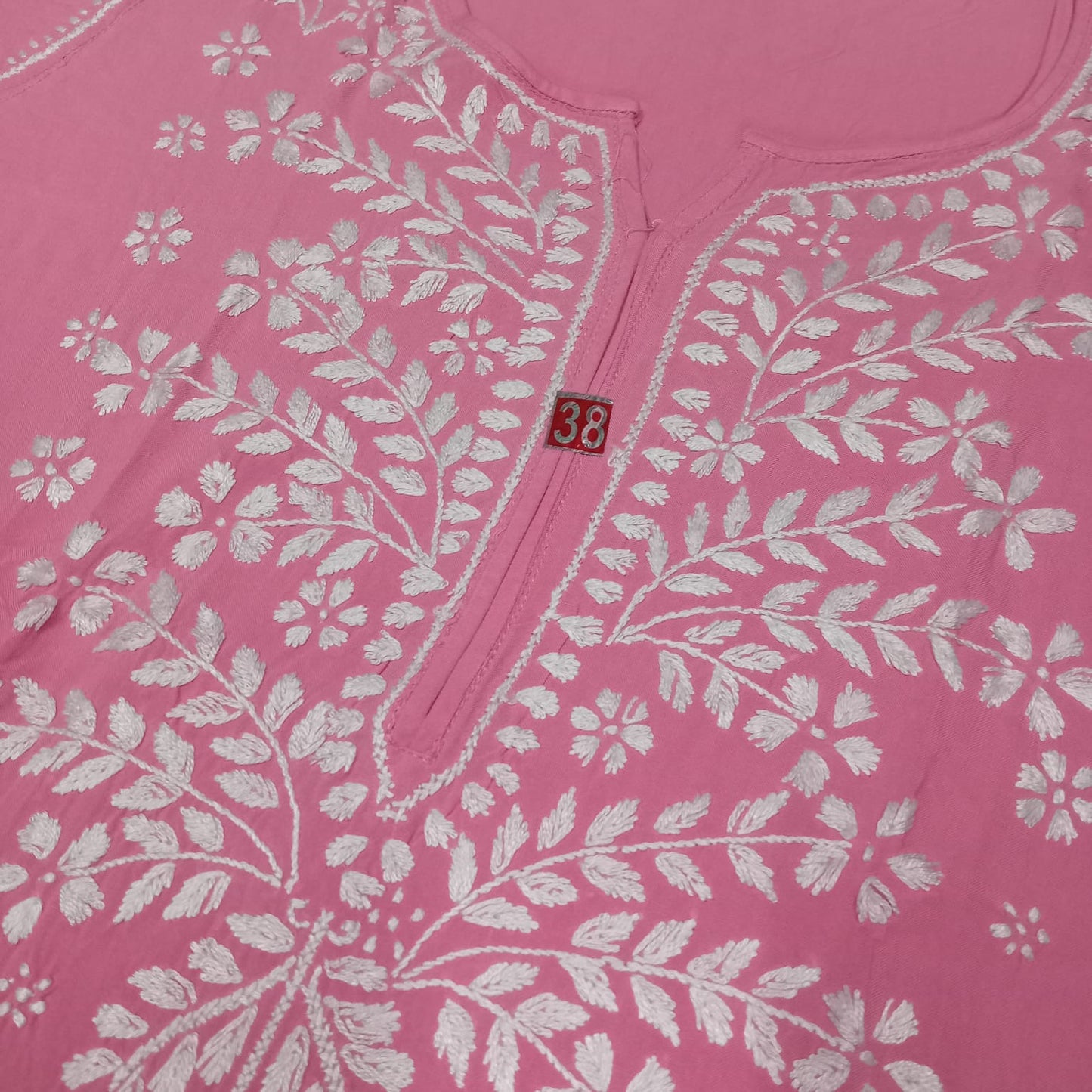 Soft Rayon Chikankari Ghaspatti Work Kurti Pink  -Colour