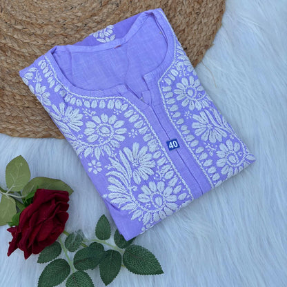 Isha Slub Cotton Chikankari Kurti - Purple colour