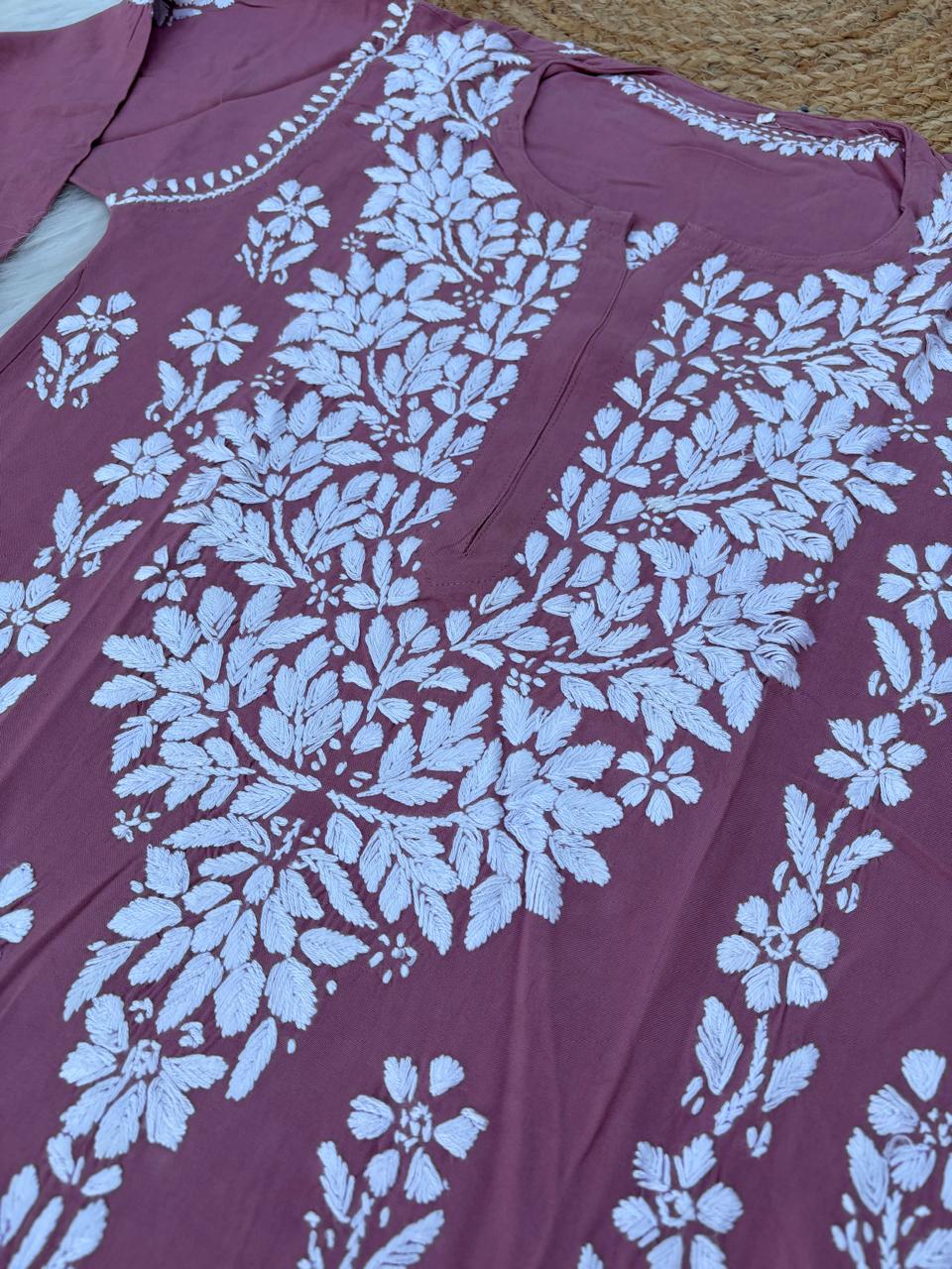 Samara Rayon Handwork Chikankari Kurti Plazo Set - Blush Colour