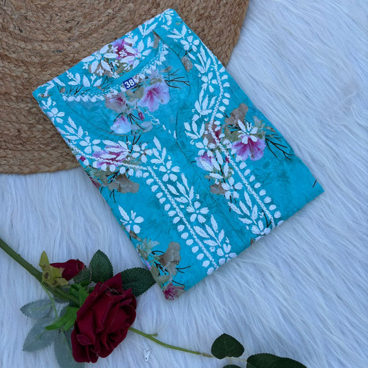 Rasha Pure Mulmul Chikankari Kurti - Sea Green Colour