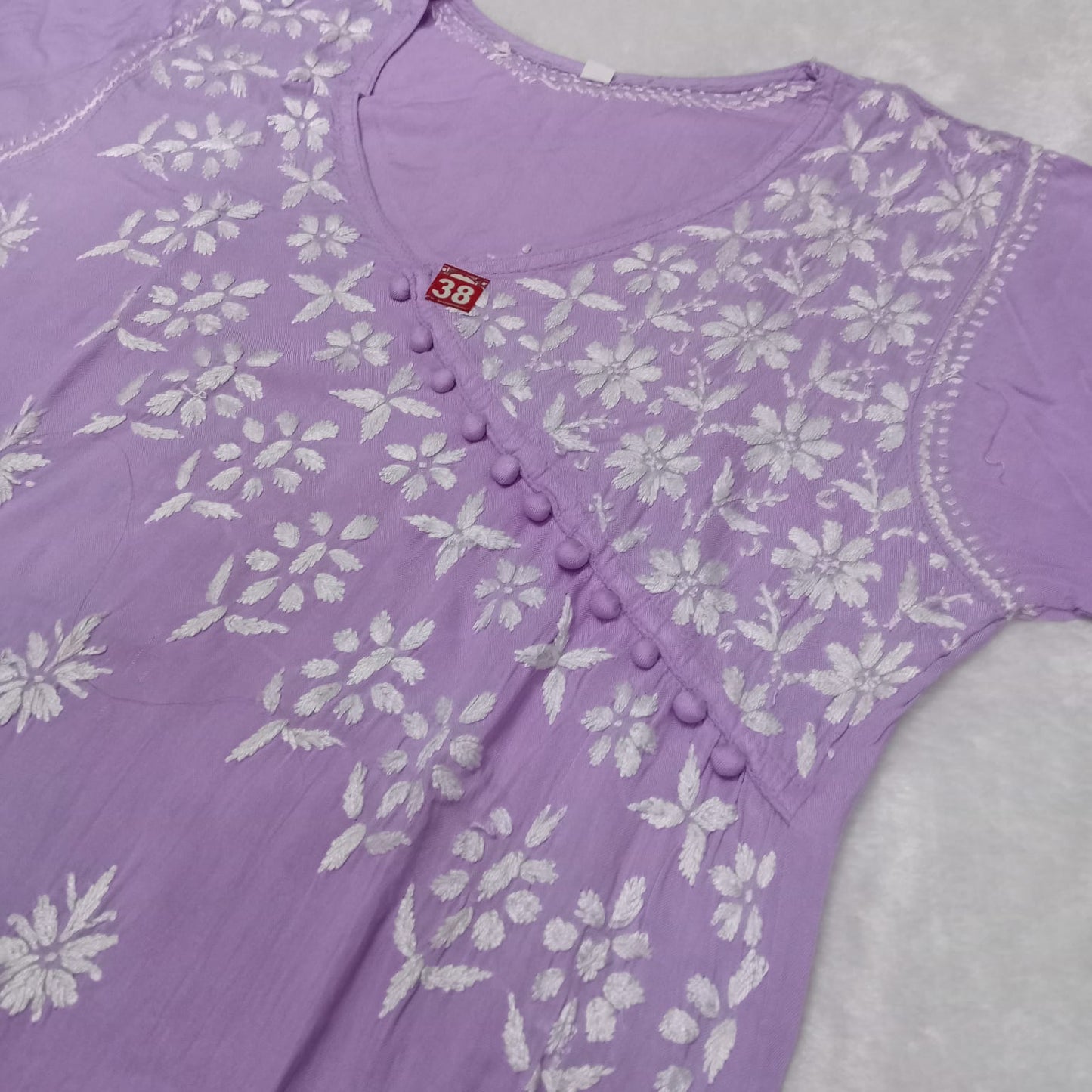 Zeenat Rayon Side Button Chikankari Kurti - Purple Colour