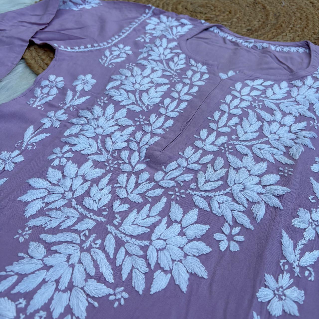 Samara Rayon Handwork Chikankari Kurti Plazo Set - Mauve Colour