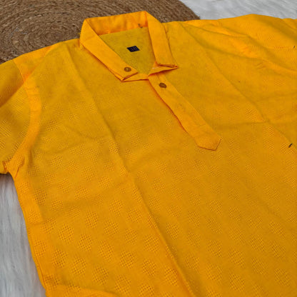 Ayaan Mens Cotton Chikankari Kurta -Yellow colour