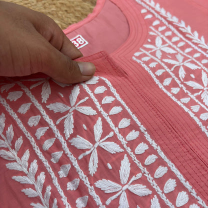 Afana Silk Chikankari Kurti Plazo set Gazri Colour