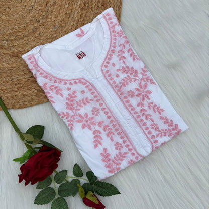 Shraddha Kapoor inspired Pure Cotton Chikankari Kurti - Baby Pink Colour - Chikankaar