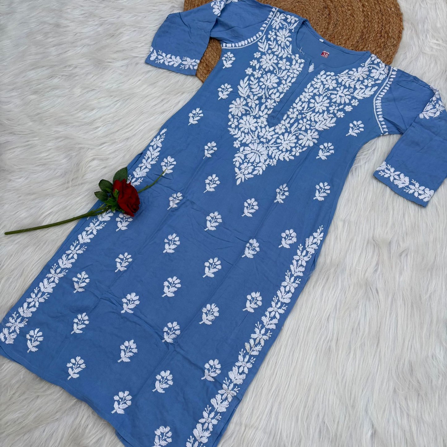 Maysa Soft Rayon Chikankari Kurti - Blue Colour