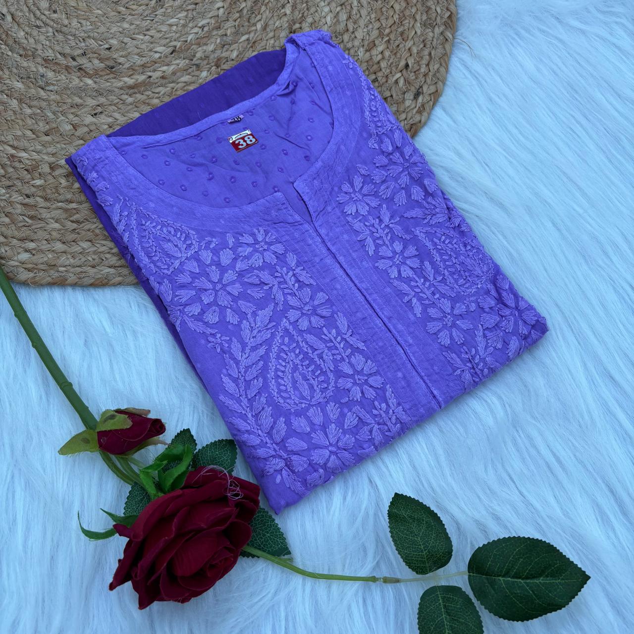 Tamanna Ombre Shaded Dobby Cotton Chikankari Kurti - Purple Colour