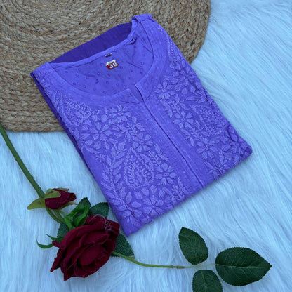 Tamanna Ombre Shaded Dobby Cotton Chikankari Kurti - Purple Colour