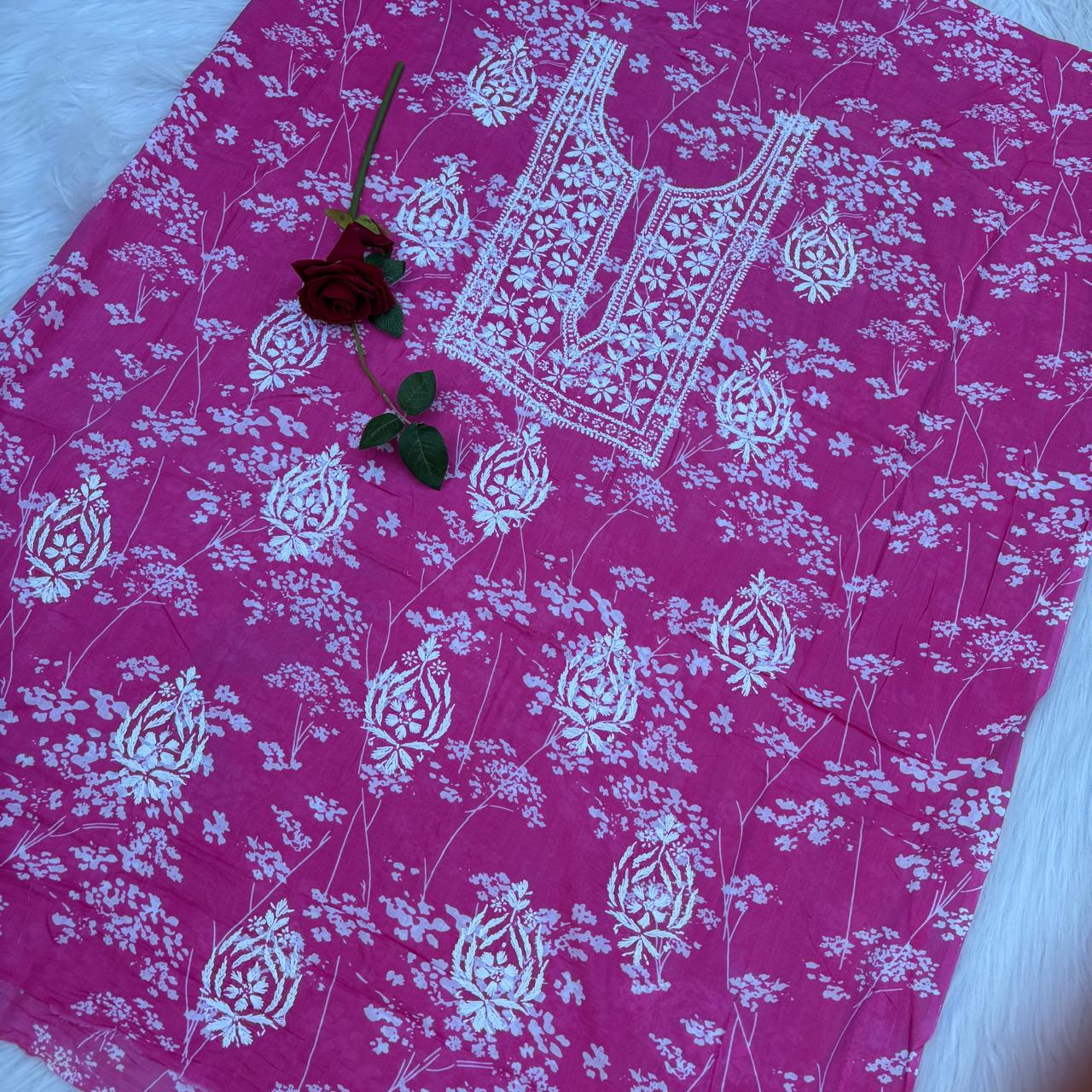 Nisha Pure Mulmul Unstitched Kurti - Pink color