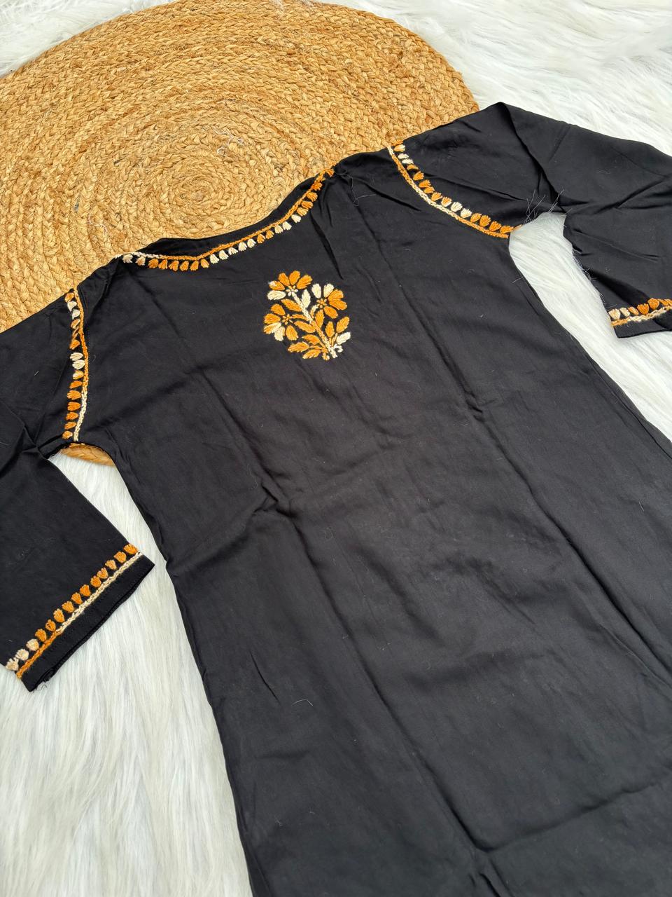 Mahek Soft Rayon Handwork Chikankari Short Kurti- Mustard Colour