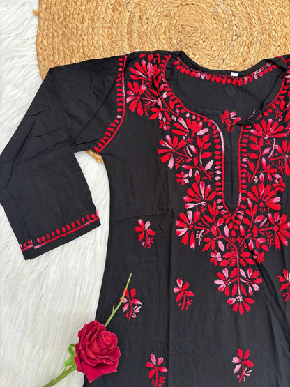 Mahek Soft Rayon Handwork Chikankari Short Kurti- Red Colour