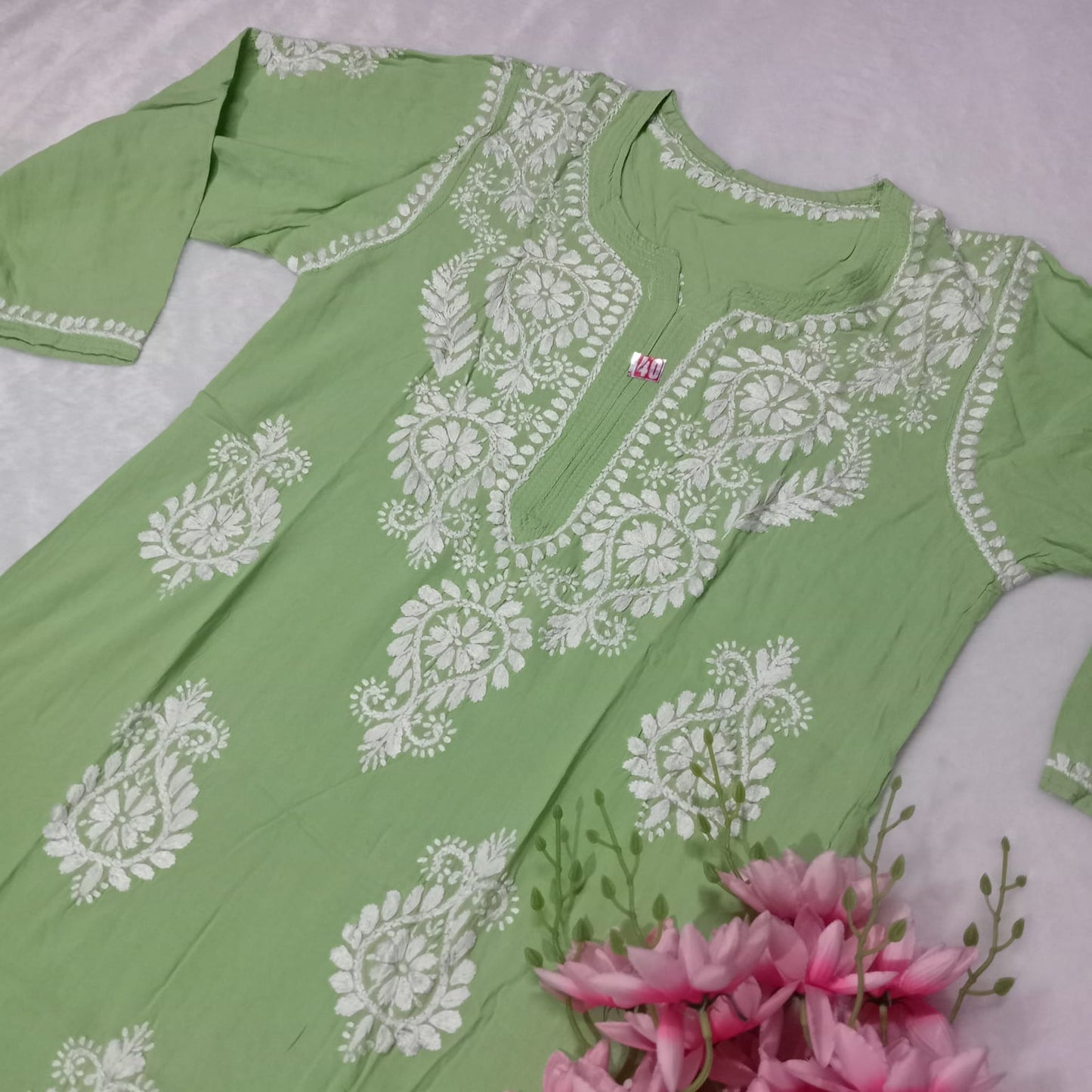 Pure Rayon Chikankari Kurti -     Pista Green Colour