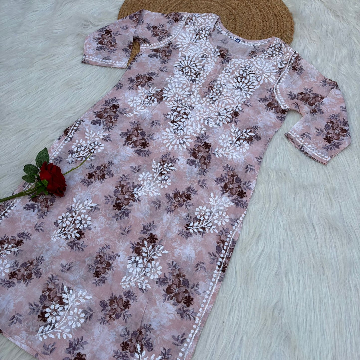 Fawziya Pure Mulmul Chikankari  Handwork Kurti - Cream Skin Colour