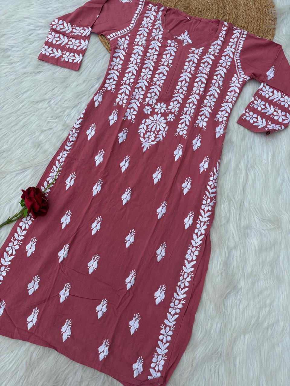 Zoobia Soft Rayon Handwork Chikankari Kurti - Gazri Colour
