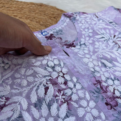 Fawziya Pure Mulmul Chikankari  Handwork Kurti -Purple Colour