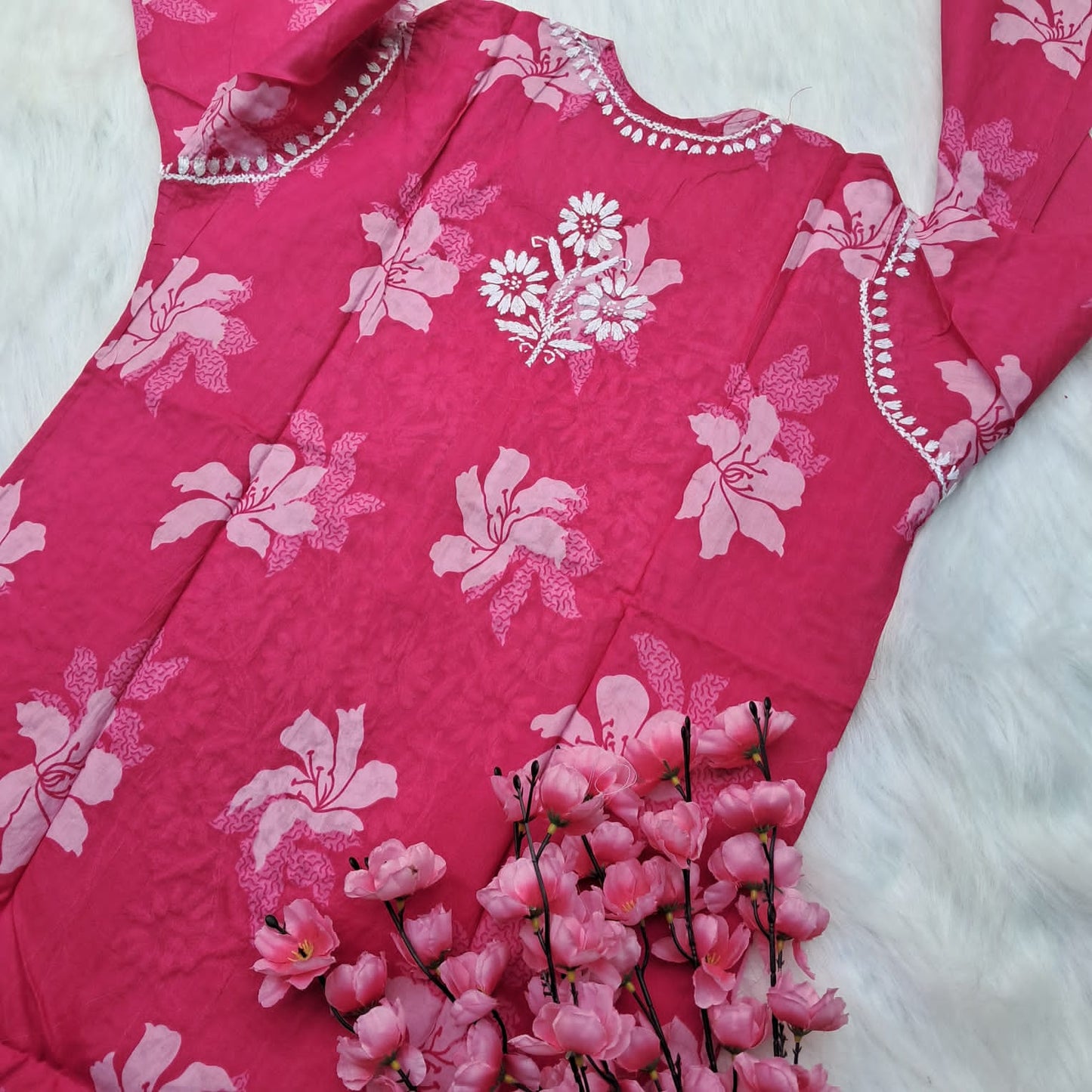 Suhana Khan Inspired Pure Mulmul Chikankari Kurti- Pink Colour